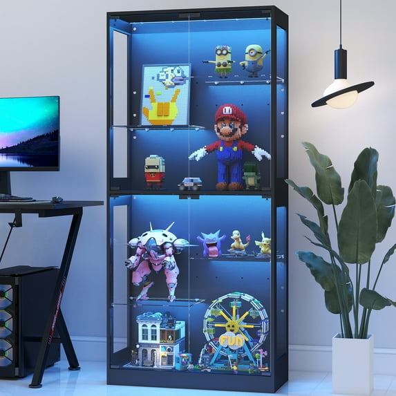 Anrist Display Cabinet with RGB LED Lights & Tempered Glass Doors, 5-Tier Tall Curio Cabinet, Black