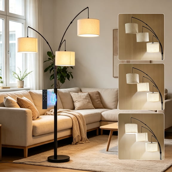 Anrotix 6.9ft 3-Light Floor Lamp, Stepless Color & Brightness Adjustable Standing Lamp with Remote Control, Modern Tree Lamp for Living Room