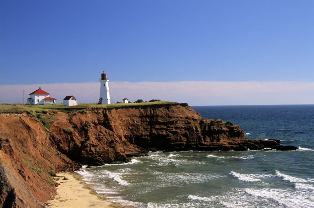 Anse A La Cabane Lighthouse Iles De La Madeleine Qubec Canvas Art - Ron Watts Design Pics (34 x 22)