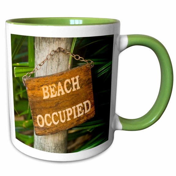3drose, Anse Beach Sign, Fregate Island, Seychelles-af39 Awr0003 - Alison Wright, 11oz Two-tone Green Mug