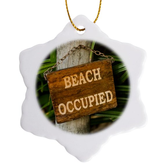 3drose, Anse Beach Sign, Fregate Island, Seychelles-af39 Awr0003 - Alison Wright, 3 inch Snowflake Porcelain Ornament