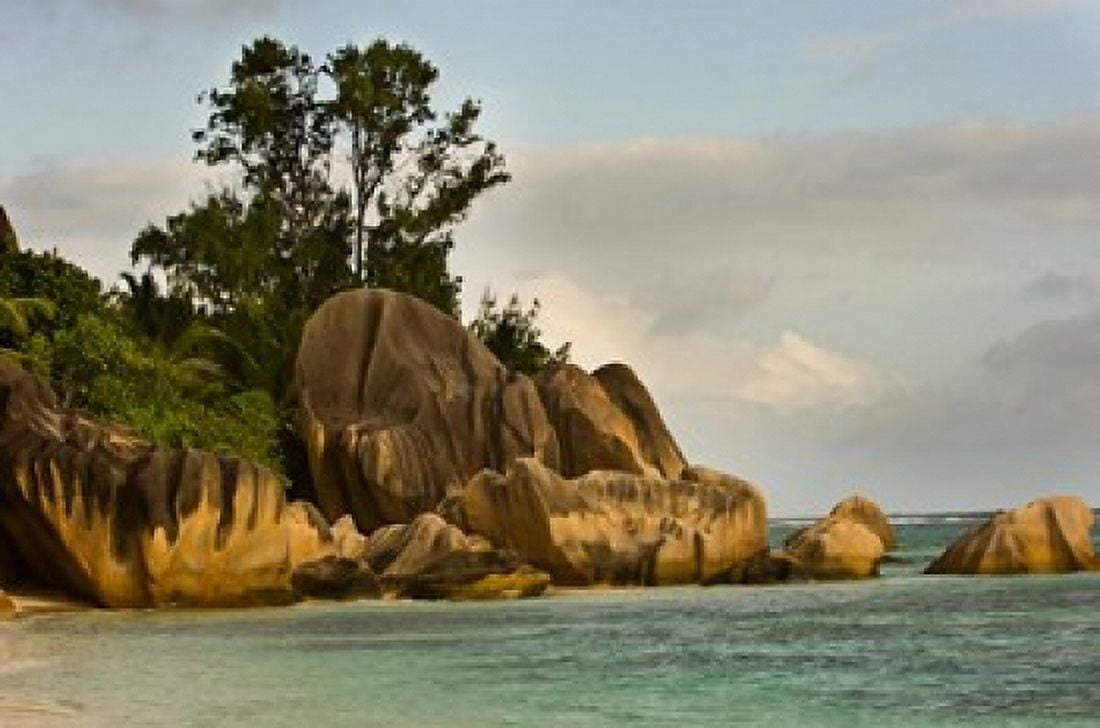 Anse-Source DArgent coastline Seychelles Africa Canvas Art - Alison Wright DanitaDelimont (34 x 23)