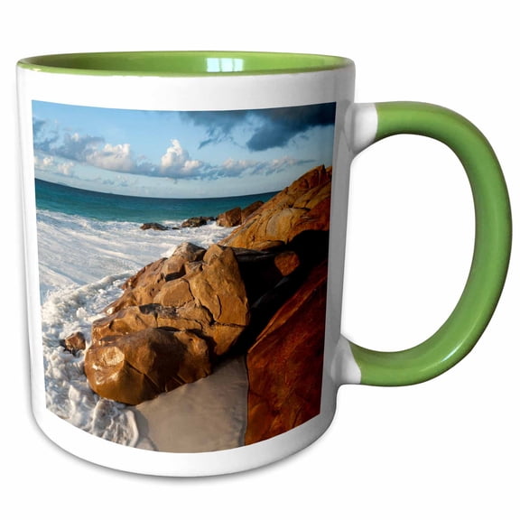 3drose, Anse Victorin, Fregate Island, Seychelles, 15oz Two-tone Green Mug