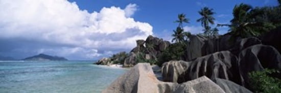 Anse source dArgent beach with Praslin Island in background La Digue Island Seychelles Canvas Art - Panoramic Images (36 x 12)