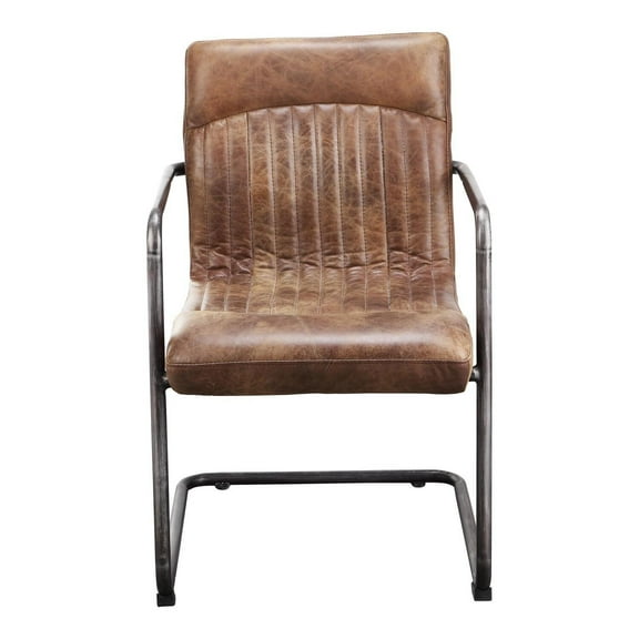 Moe's Home Collection Ansel Arm Chair Grazed Brown Leather-Set Of Two
