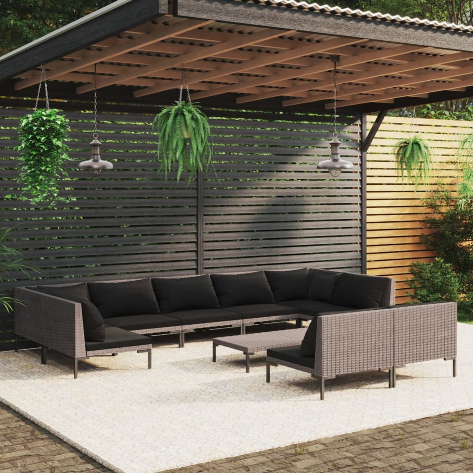 Anself 10 Piece Patio Lounge Set with Cushions Poly Rattan Dark Gray