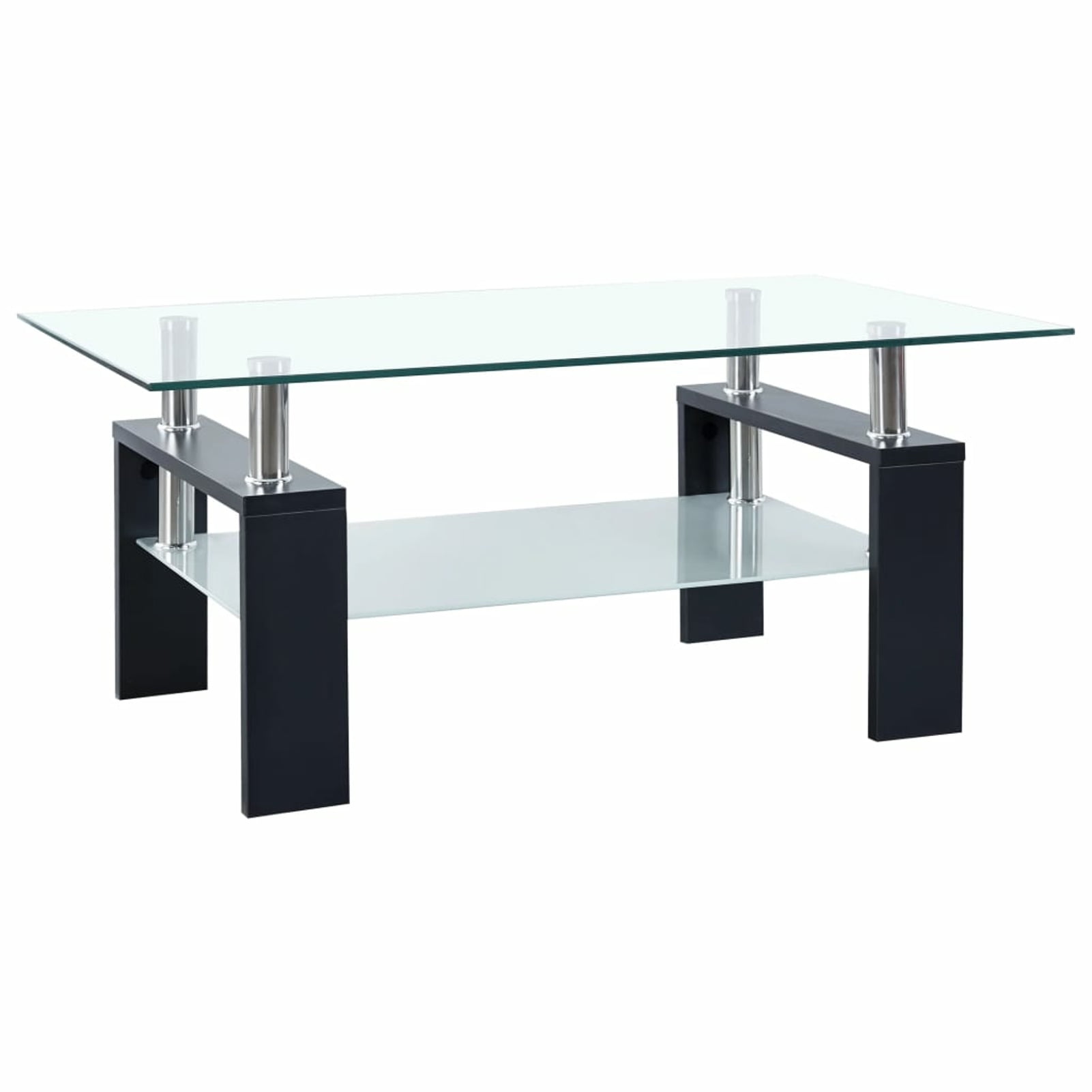 Black Rectangular Glass Coffee Table with Storage Shelf