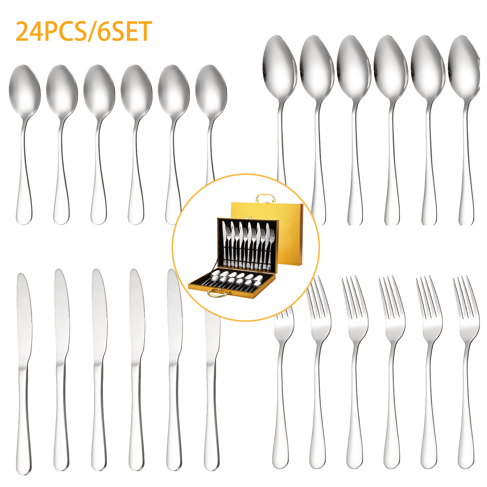 Anself 24 Piece Silverware Set Service for 6, Stainless Steel Flatware