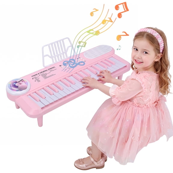 Anself 37-Key Piano Keyboard with Microphone and Stand, Portable Electronic Piano for Kids, Pink