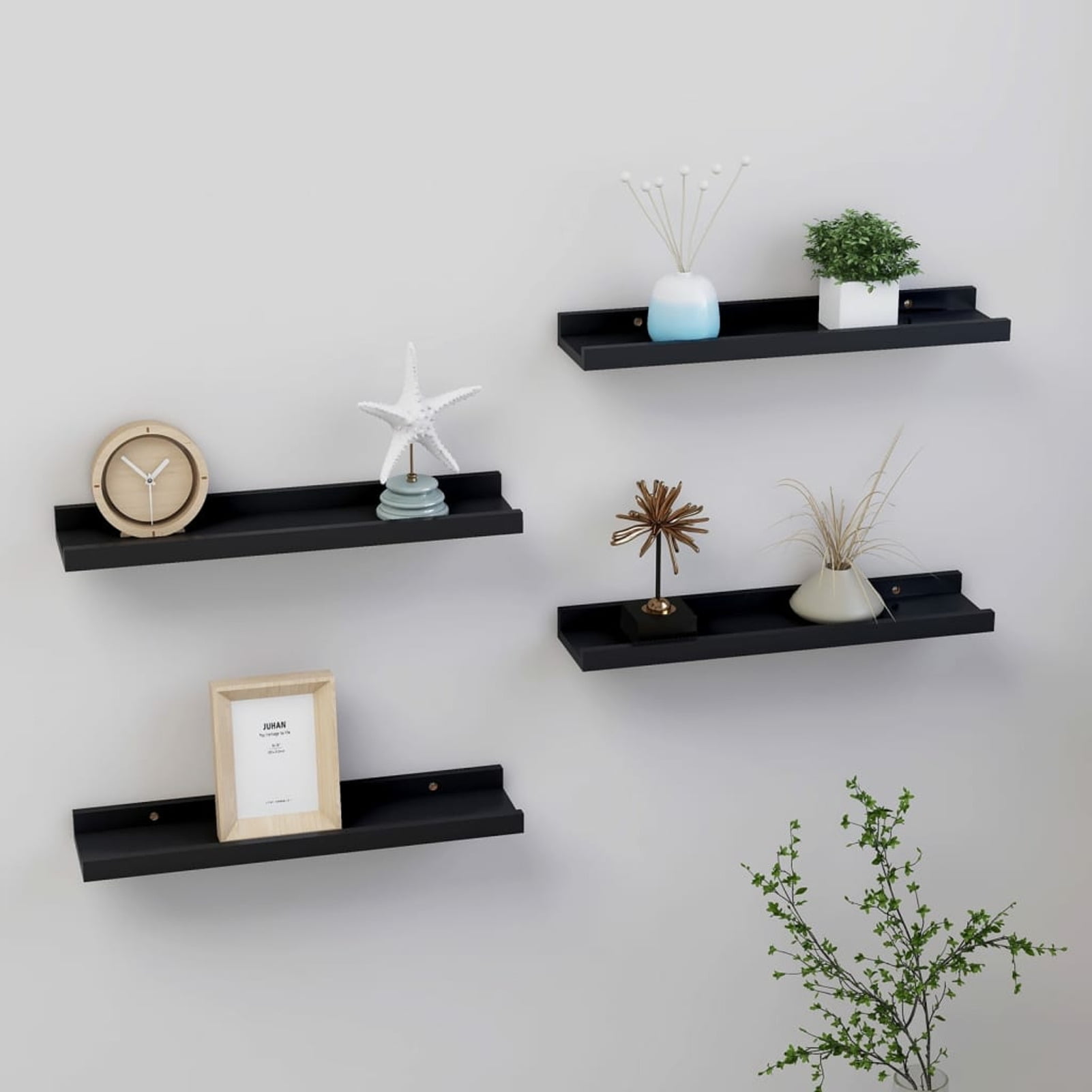 Sleek Black MDF Floating Wall Shelf for Modern Decor, 15.7"