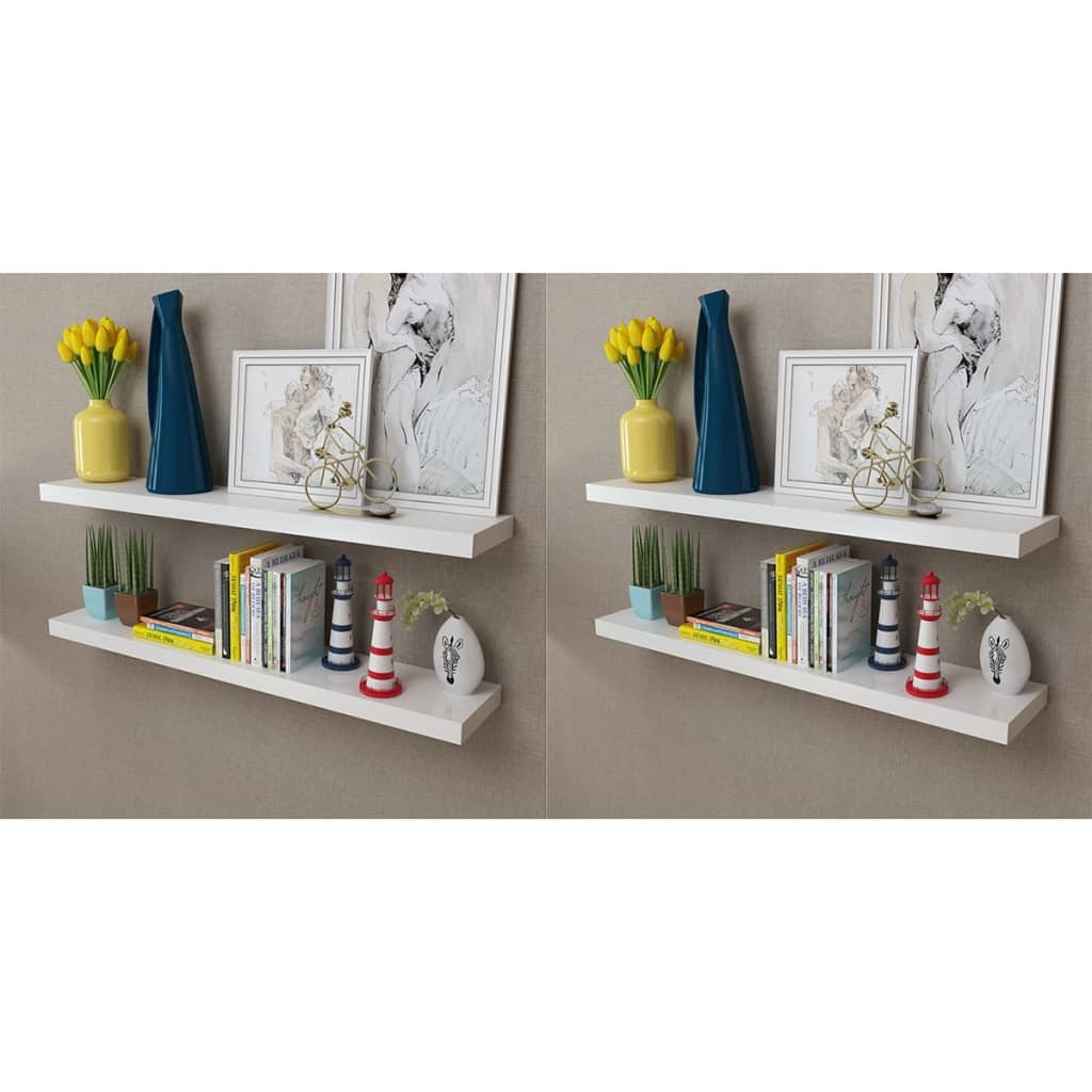 White MDF Floating Wall Display Shelves, 39.4" Set of 4