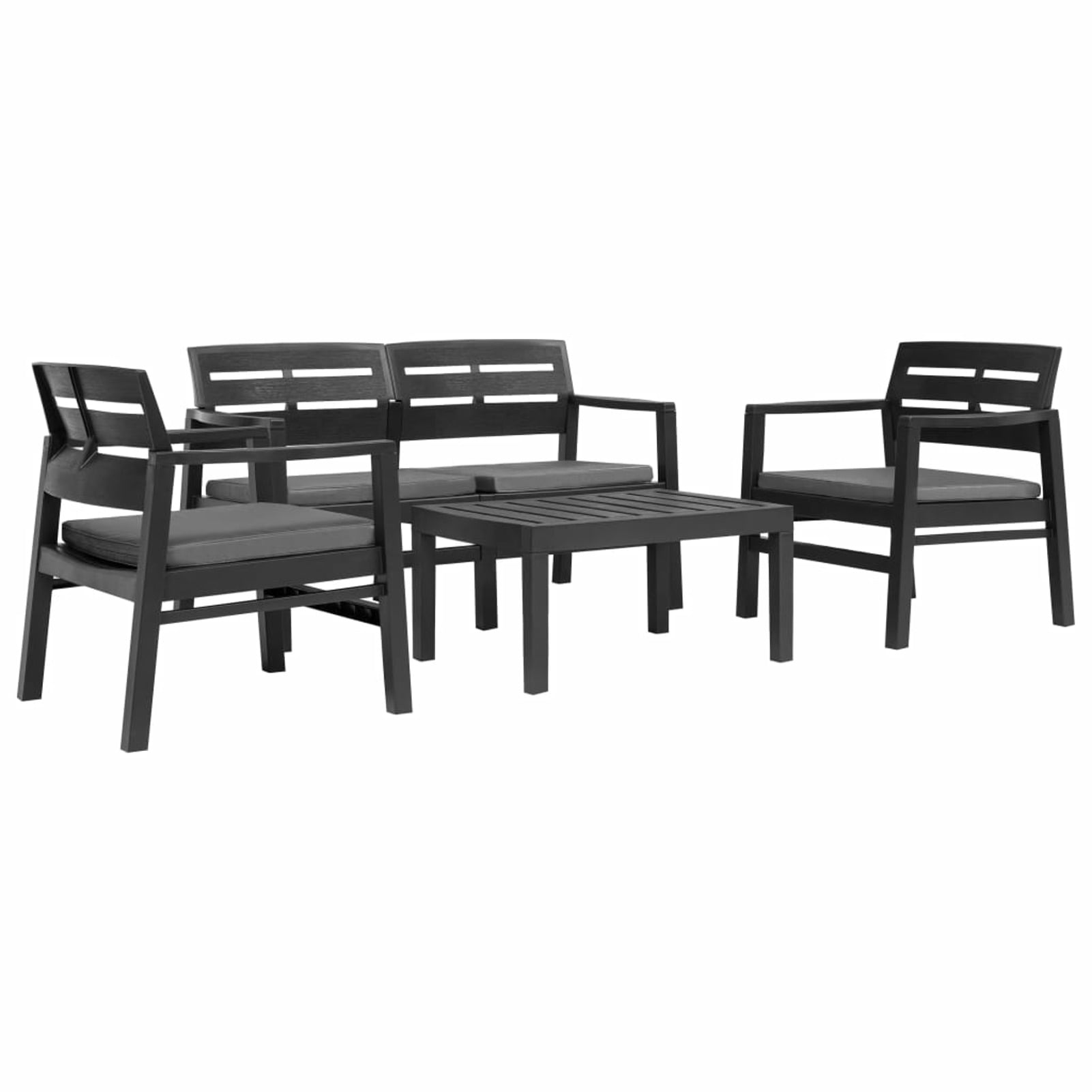 Anself 4 Piece Patio Lounge Set with Cushions Bench, 2 Armchairs and