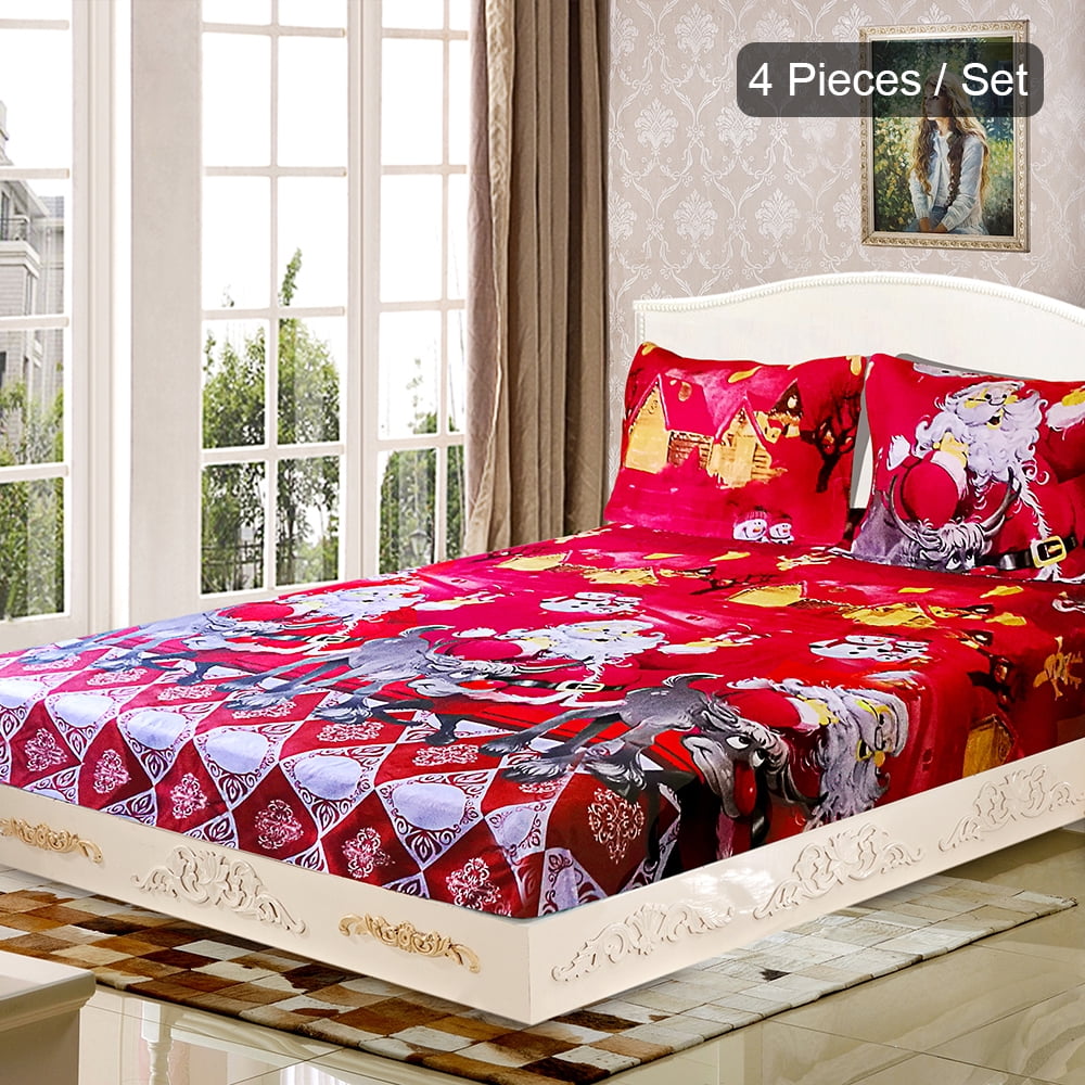 Bedding Set Christmas Fitted Sheet Set Bed Set Mattress Cover Four