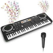 Anself 61 Key Keyboard Piano, Electronic Keyboard Piano with Microphone for Kids Gift, Black