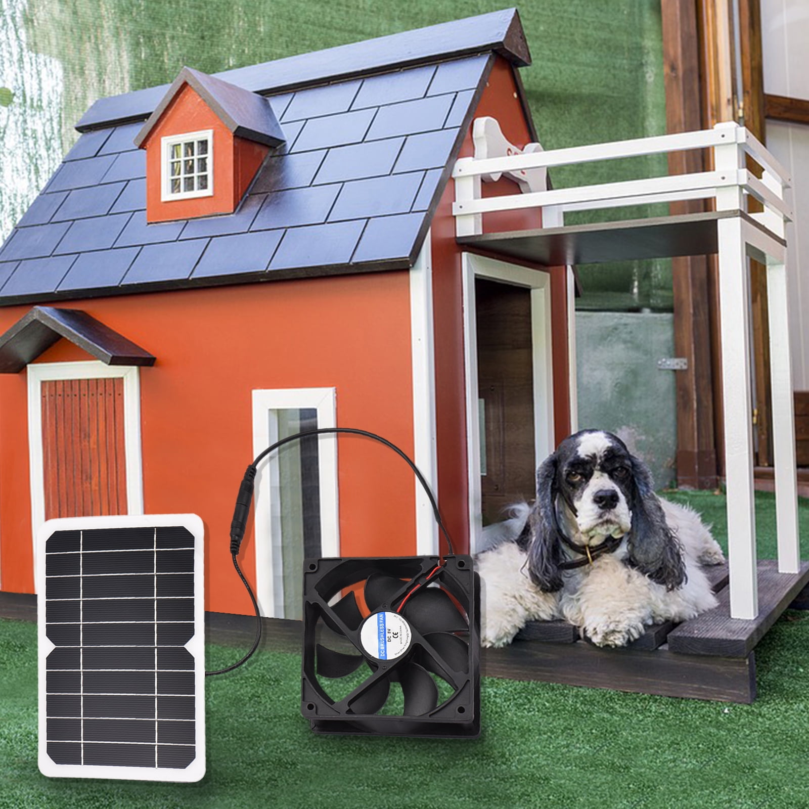 Anself 6W 5V Solar Panel with Fan Ventilator Chicken Coops Solar Fan