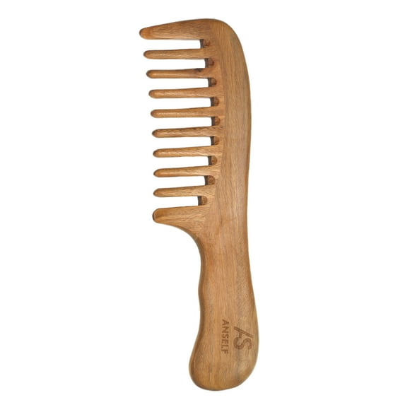 Anself 7.5" Natural Green Sandalwood Wide Tooth Handcrafted Hair Comb, Brown