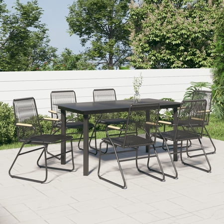 Anself 7 Piece Patio Dining Set Black PVC Rattan