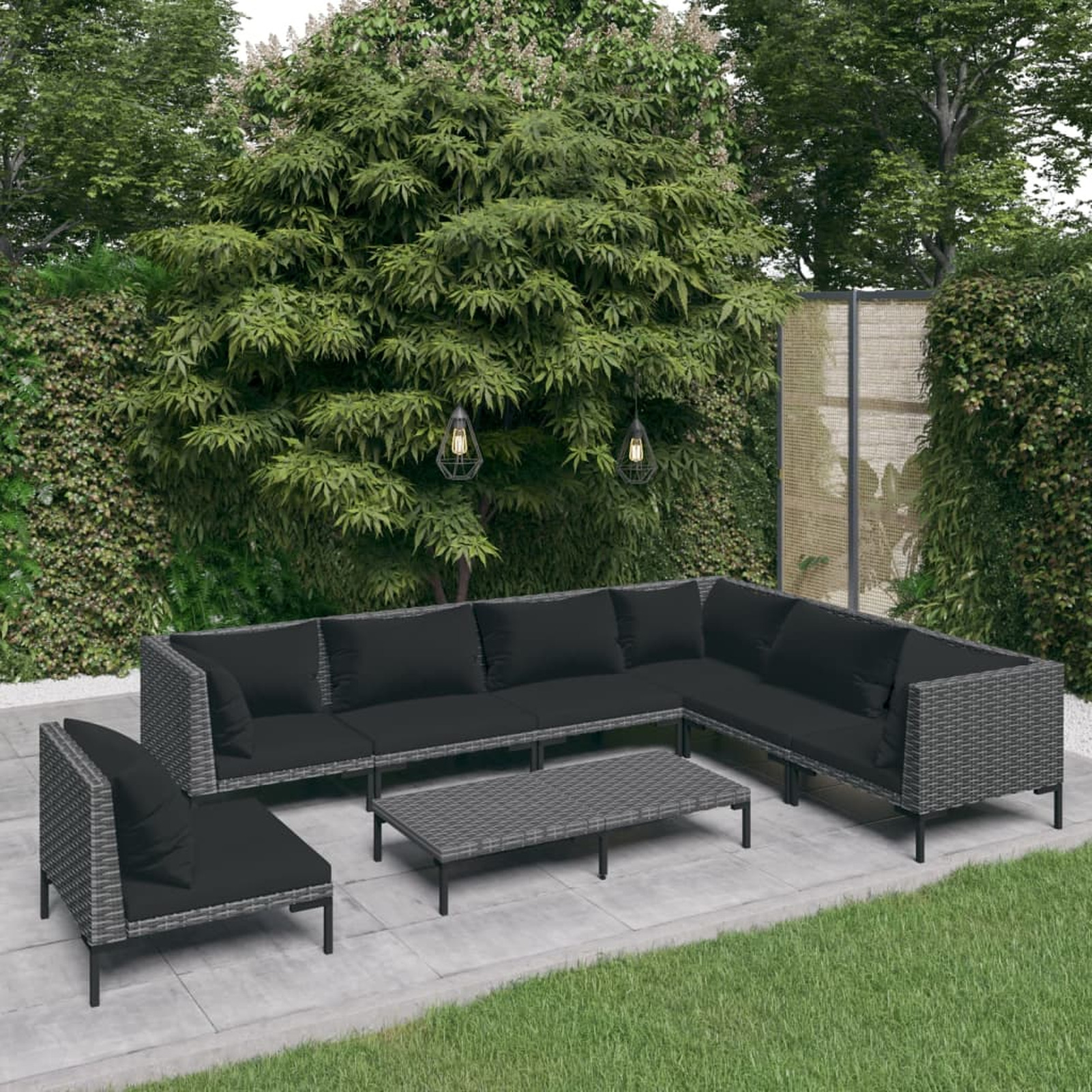 Anself 8 Piece Patio Set with Cushions Poly Rattan Dark Gray Sectional