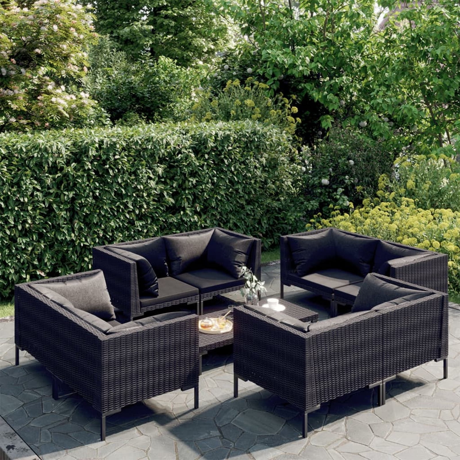 Anself 9 Piece Patio Lounge Set with Cushions Poly Rattan Dark Gray