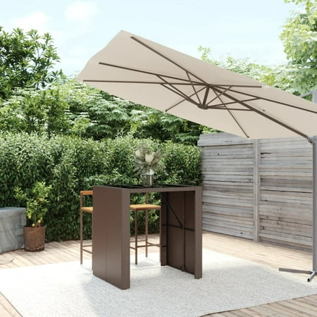 Anself Bar Table with Glass Brown 41.3"x31.5"x43.3" Poly Rattan