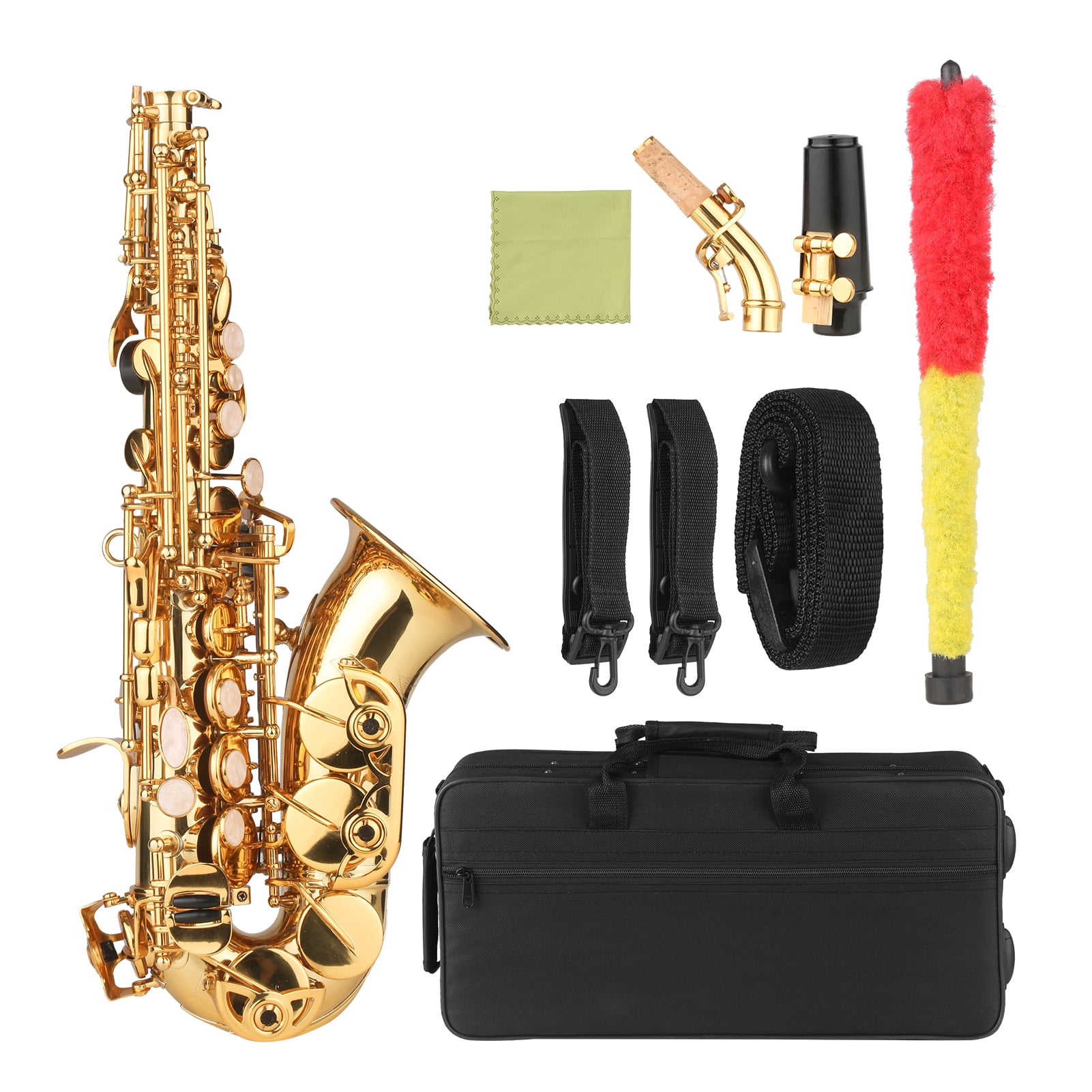 Anself Bb Soprano Saxophone Gold Lacquer Brass Sax with Instrument Case