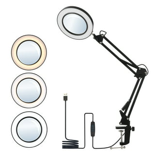 Veemagni 8X Magnifying Glass with Light, 5 Color Modes Stepless  Dimmable, Adjustable Swing Arm LED Lighted Desk Lamp with Clamp, Hands Free Magnifier  with Light and Stand for Craft Hobby Close