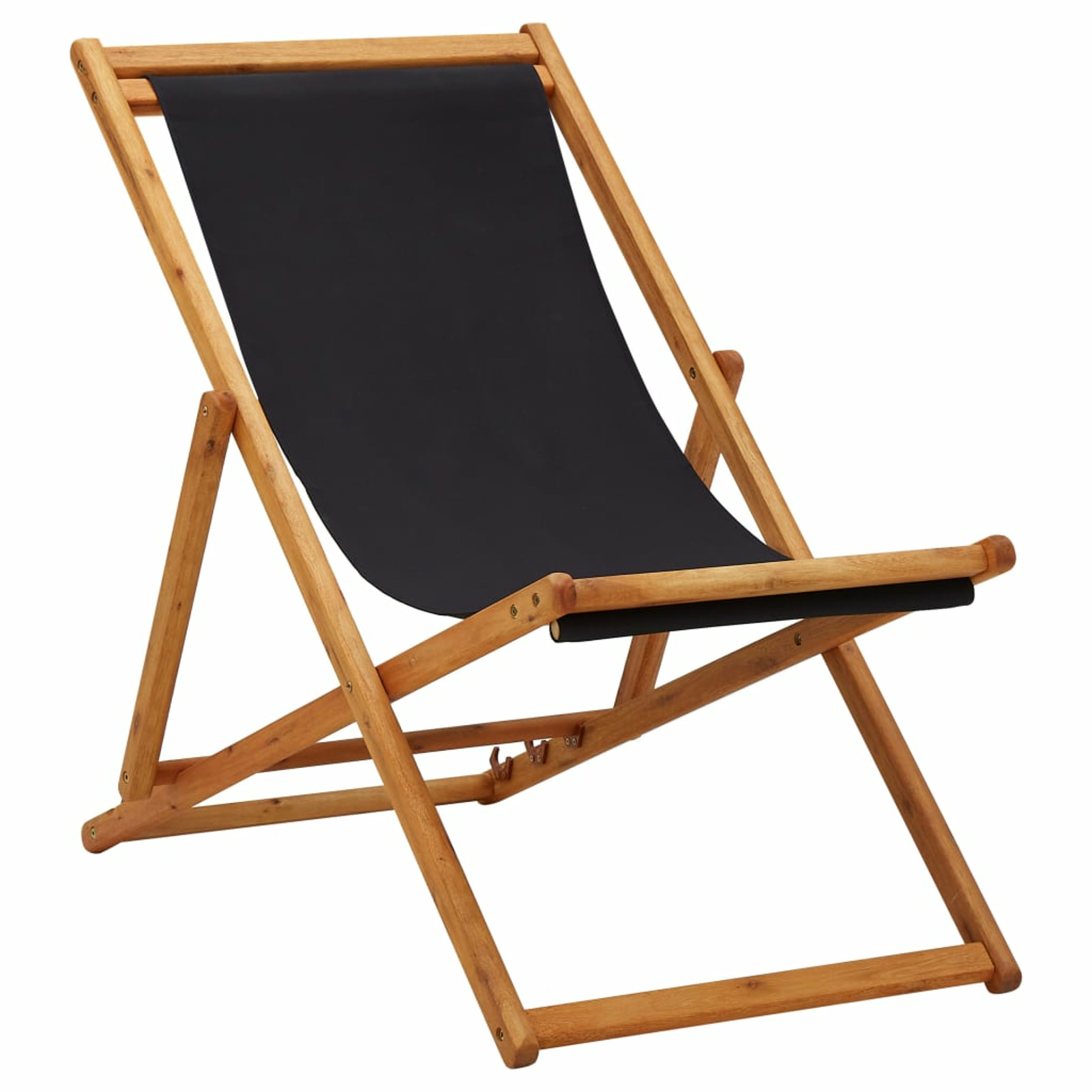 Anself Folding Beach Chair Eucalyptus Wood and Fabric Portable Camping Chair Backrest Adjustable Black for , Poolside, Balcony, Travel, Picnic - image 1 of 7