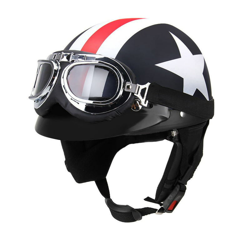 Anself Half Open Face Motorcycle Helmet with Goggles Visor Scarf Biker Scooter Touring Helmet, Adult Unisex, Size: 11 x 9 x 6.3