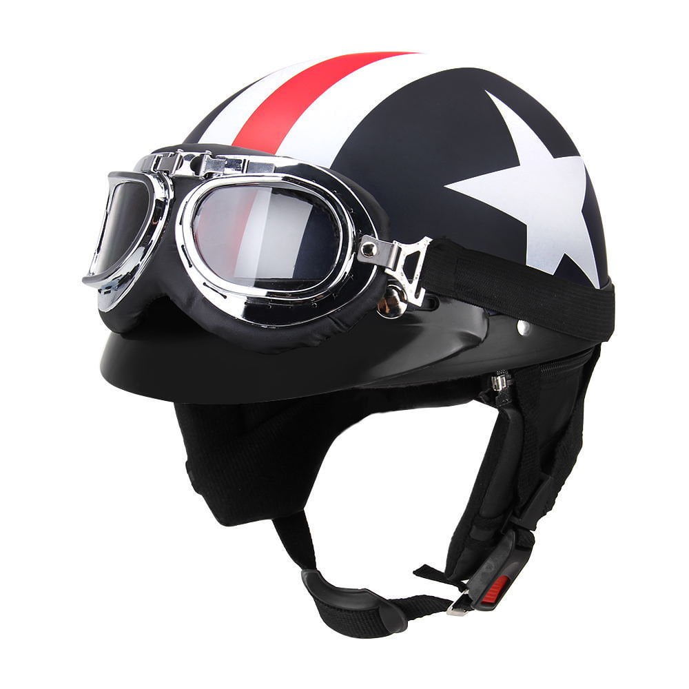 Multicolor Half Open Face Motorcycle Helmet with Goggles Visor Scarf