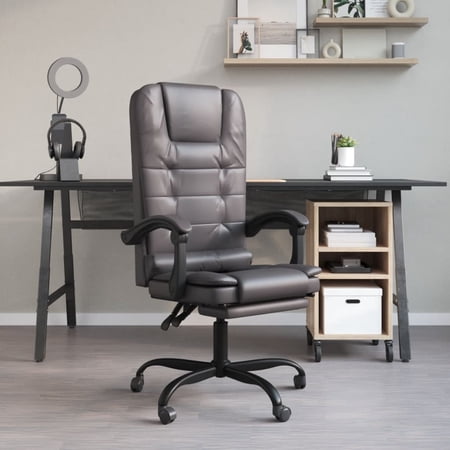 Anself Massage Reclining Office Chair Gray Faux Leather