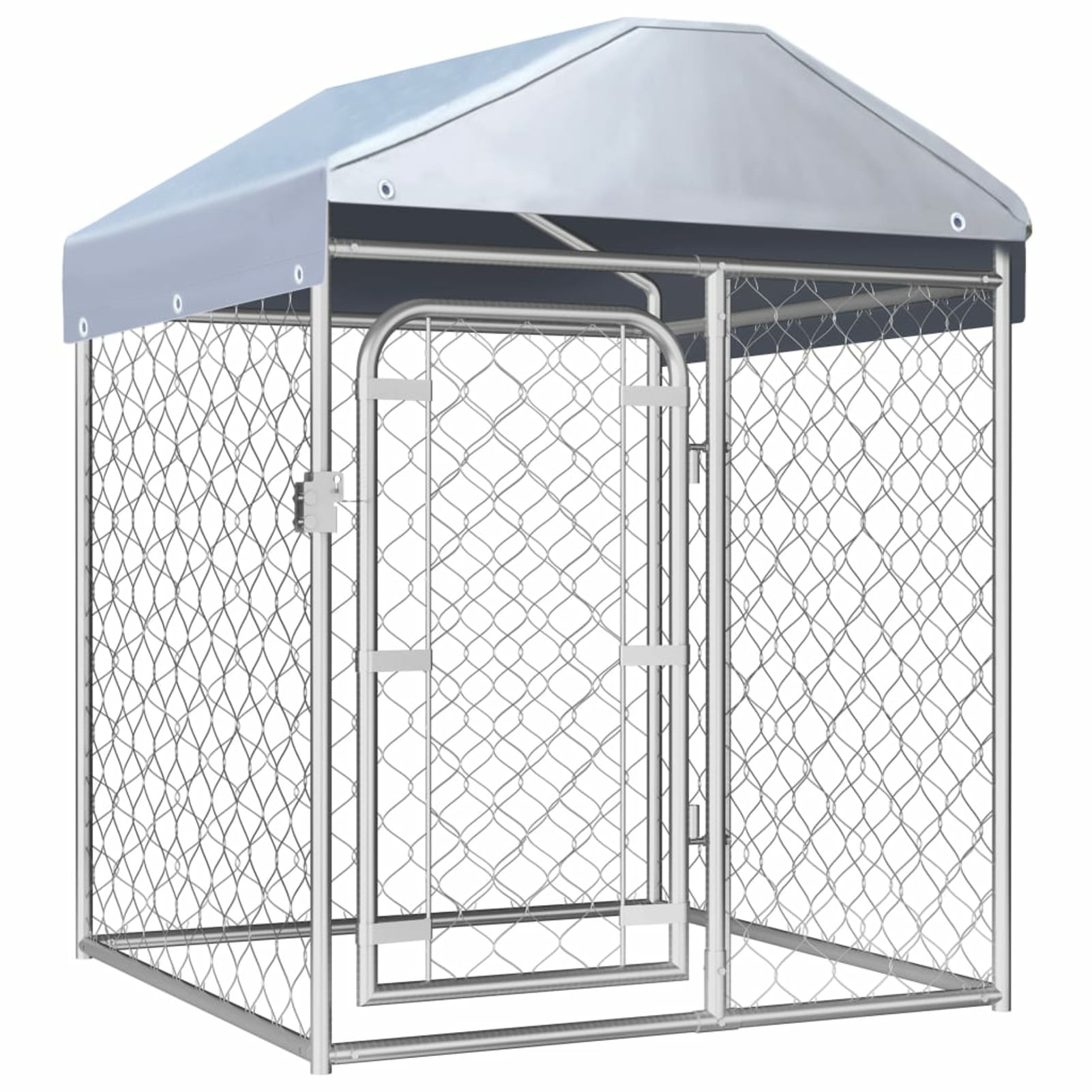 Anself Outdoor Dog Kennel with Roof and Door Chain Link Mesh