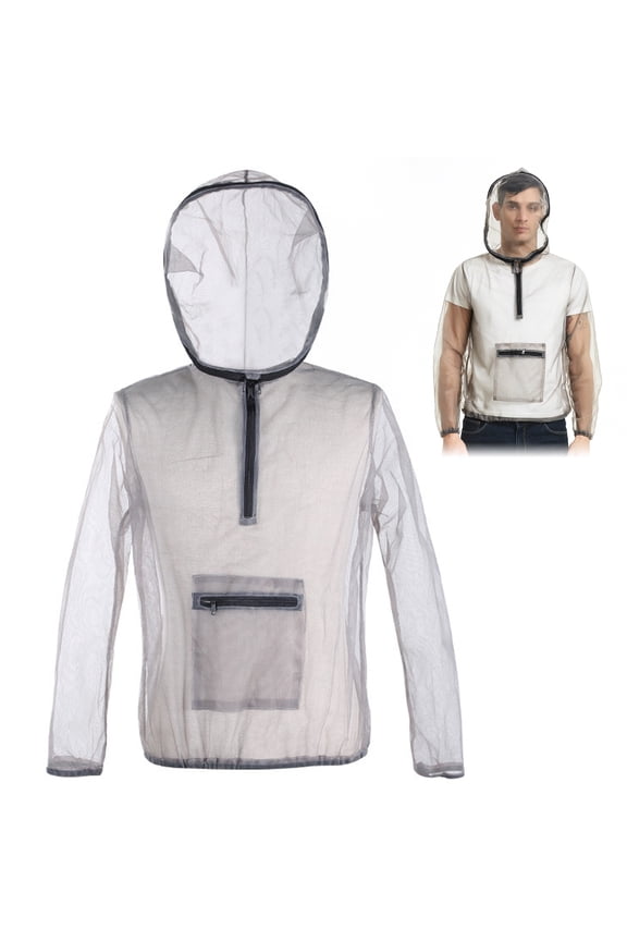 Outdoor Ultralight Mesh Hooded Bug Jacket See-Through Protective Mesh, Sizes L/XL/XXL
