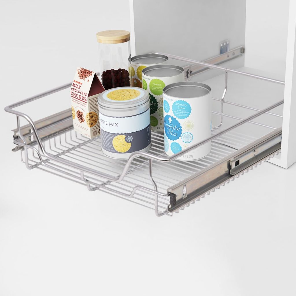 Anself Pack of 2 PullOut Wire Storage Baskets Rack Sliding Steel