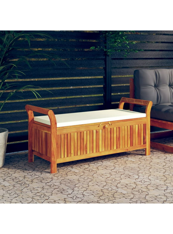 Anself Patio Storage Bench with Compartment and Seat Cushion, Acacia Wood  Bench for Balcony Garden Entryway Yard Porch Backyard 49.6 x 19.7 x 23.6 Inches (L x W x H)