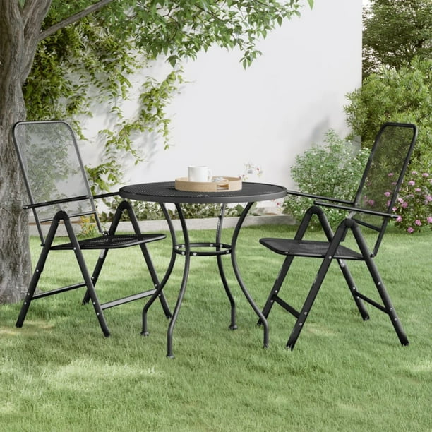 Anself Round Patio Table Expanded Metal Mesh Outdoor Dining Table Iron Frame Garden Table Anthracite for Backyard Balcony Outdoor Furniture 31.5 x 28.3 Inches Diameter x H Walmart Business Supplies