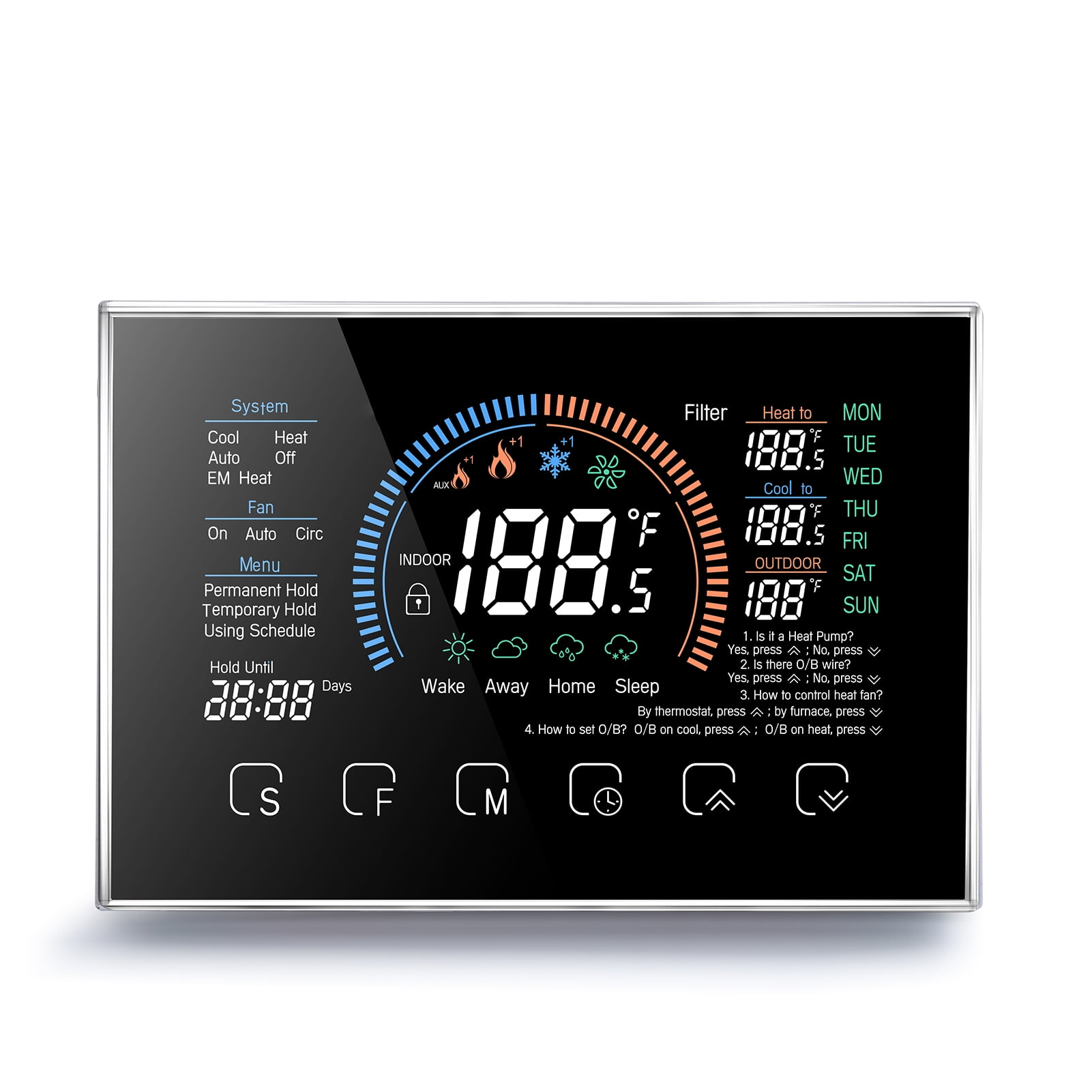 Anself SmartLife Heat Pump Room Thermostat with Color LCD Screen Programmable Control for Home