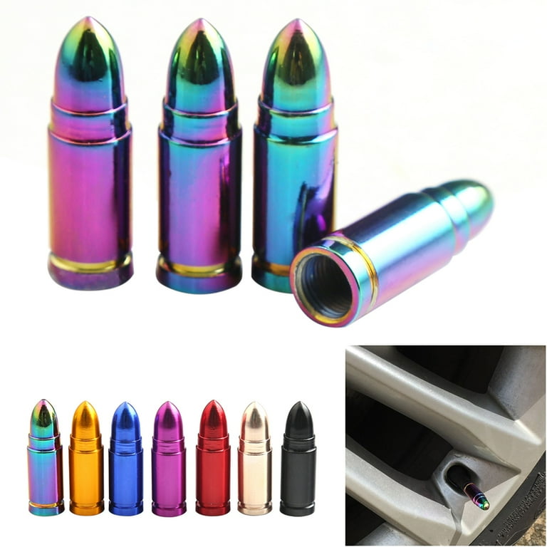 Anself Type Aluminum Alloy Valve Caps Standard Dazzling Color Tyre Valve Dust Caps for Car Motorbike Bike and 4 Pack