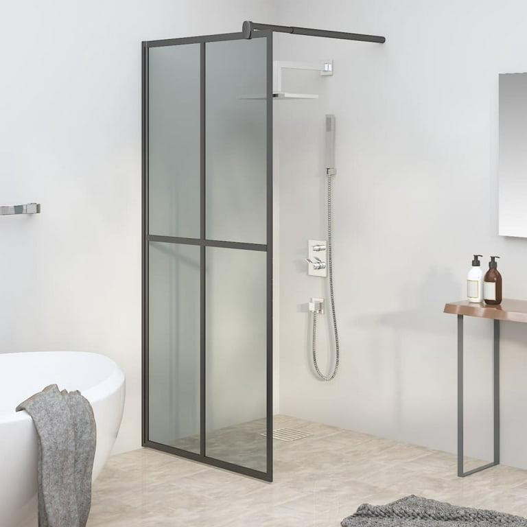 Fab Glass and Mirror Madeira 34 in. x 72 in. Grid Pattern Shower Screen with Enduroshield Fixed 3/8 in. Thick Clear Tempered Glass