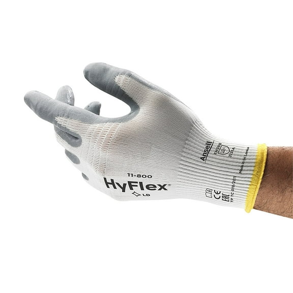 Ansell 11-800-7 HyFlex White/Gray Nylon Gloves, Small, Size 7, 12 Pairs