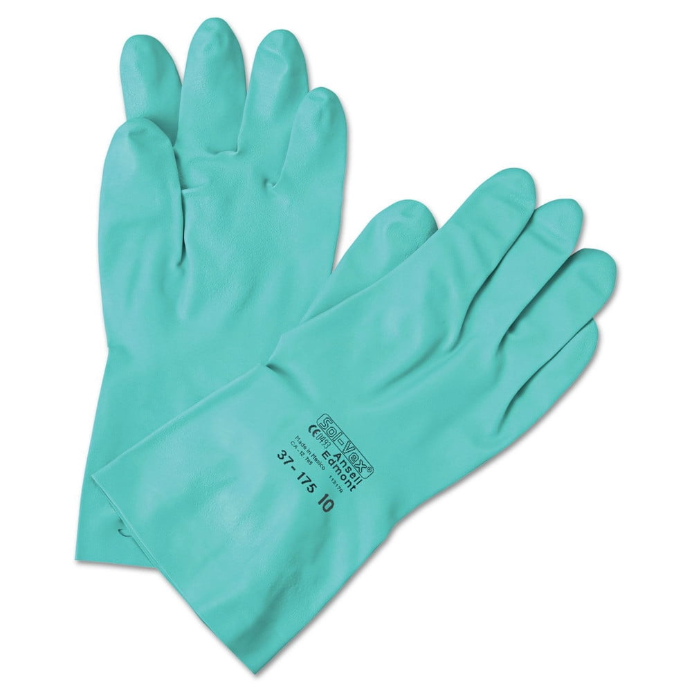 Ansell Sol-Vex Unsupported Nitrile Gloves - Size 9, Green, Chemical Resistant (Pack Of 12)
