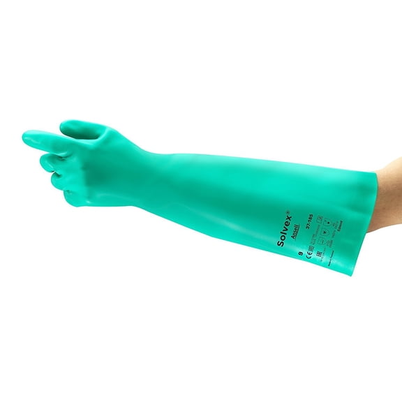Ansell 37-185-10 Size 10 18" 22 Mil Green Sol-Vex Unlined Nitrile Gloves Sandpatch Finish
