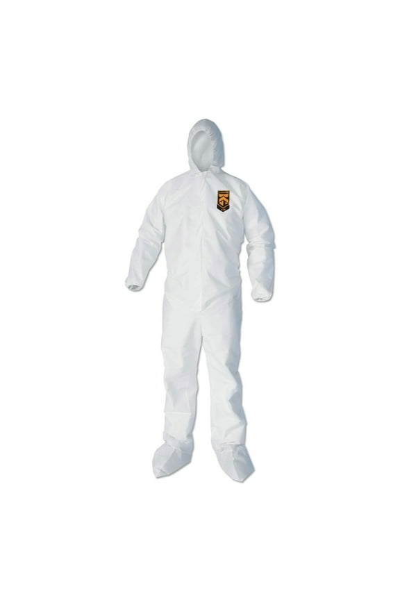Ansell 44333 A40 Elastic-Cuff Ankle, Hood, and Boot Coveralls - Large, White (25/Carton)