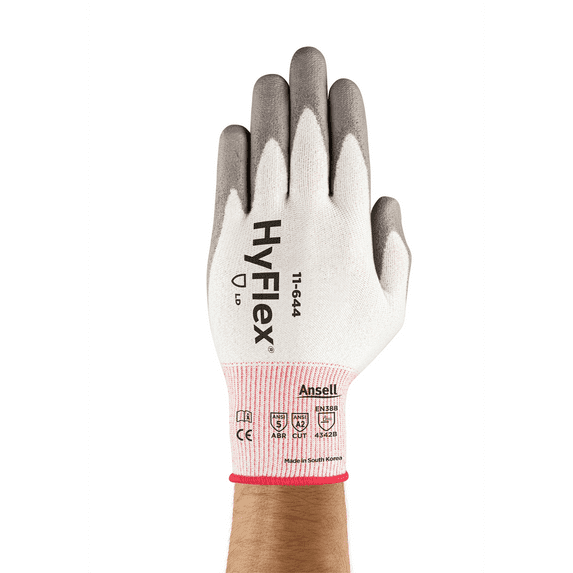 HyFlex 11-644 Ergonomic Cut Resistant Industrial Gloves, Grey Size 8, 12 Pairs