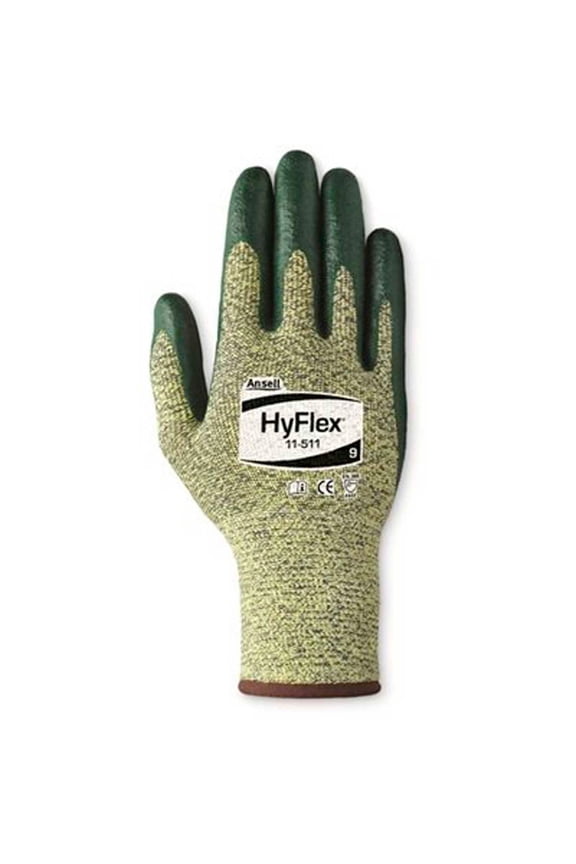 HyFlex Cut Resistant Gloves, Green Nitrile Palm Coat, Size 7, 1 Pair