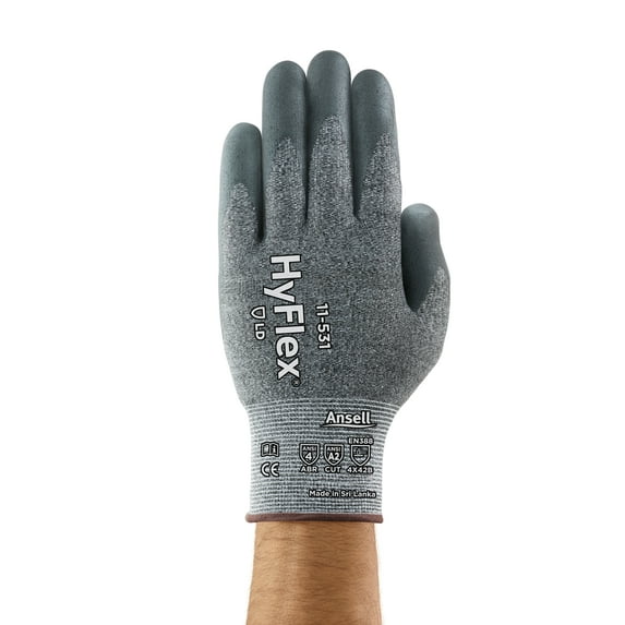 Ansell Hyflex 11-531 Cut-Resistant Nylon Industrial Workwear Safety Gloves, Grey Small (7), 3 Pairs
