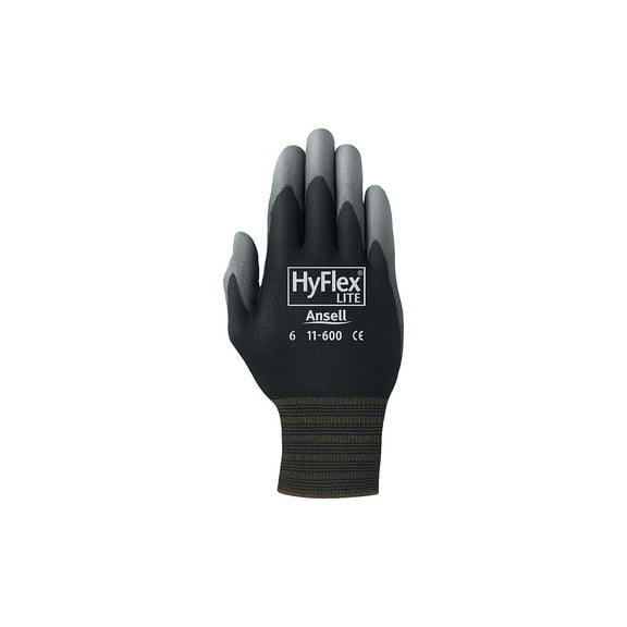 Ansell Hyflex 11-600 Light Duty Industrial Workwear Safety Gloves, Black Medium (8), 12 Pairs