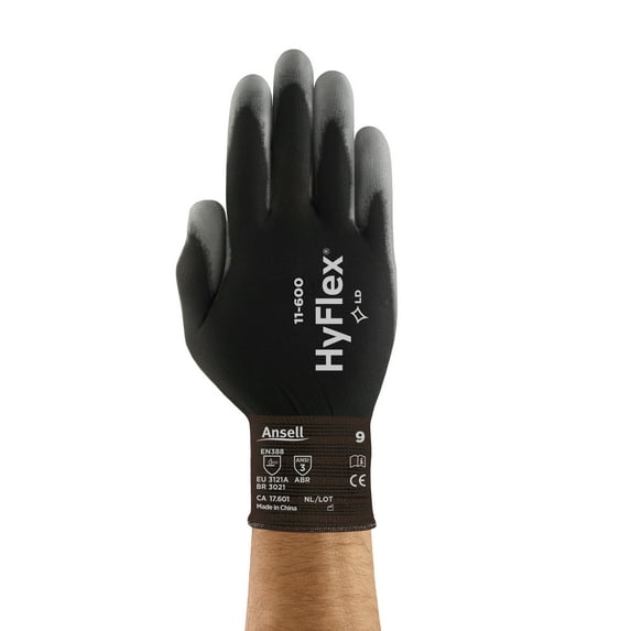 Ansell Hyflex 11-600 Light Duty Industrial Workwear Safety Gloves, Black XXS (5), 3 Pairs