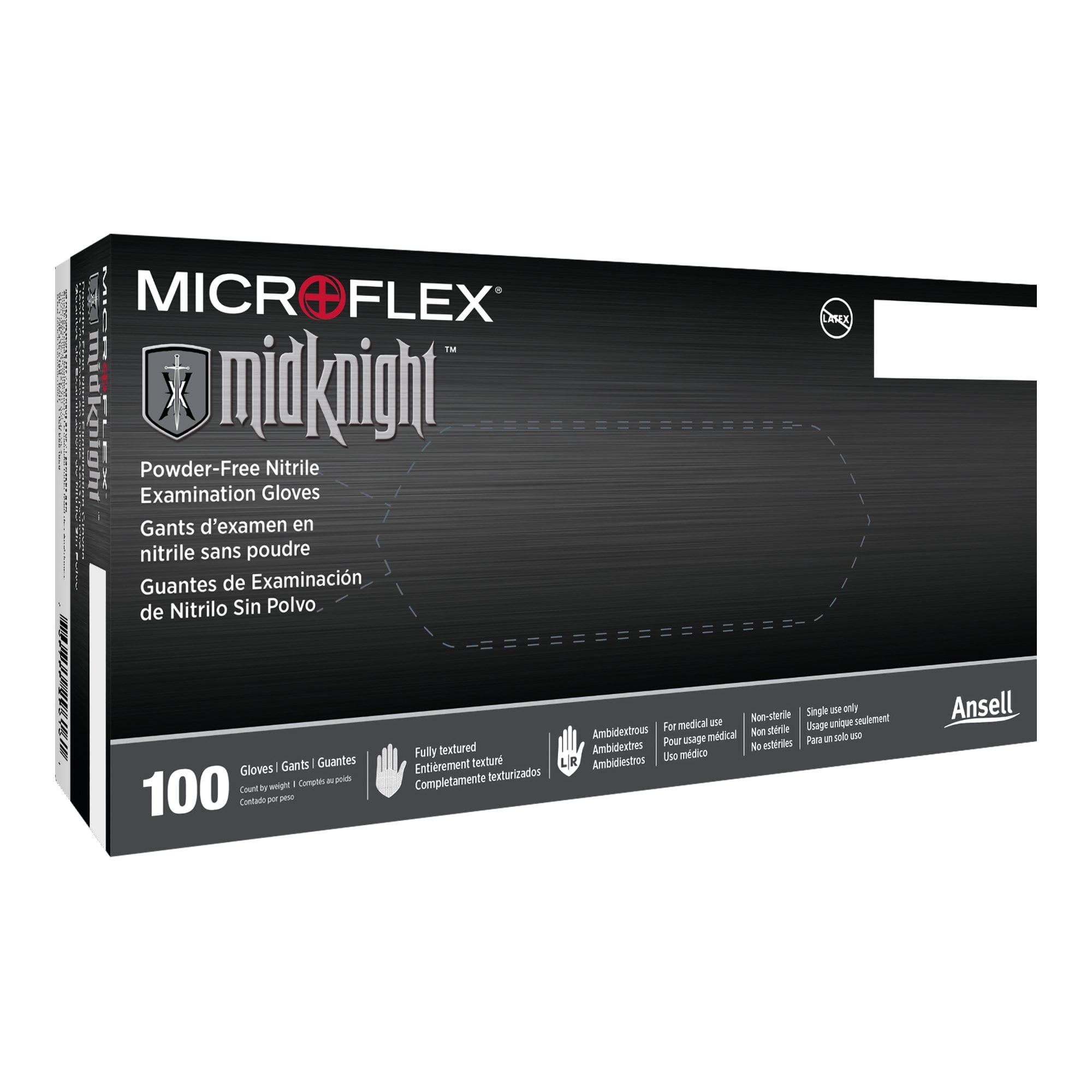 Ansell Microflex MK-296 MidKnight Disposable Nitrile Exam Glove, Black Large, Case of 1000