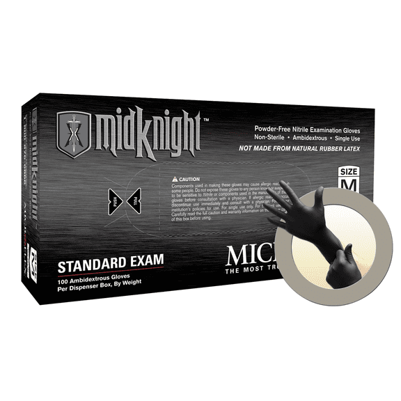 Ansell Microflex MidKnight MK-296 Disposable Nitrile Exam Glove, Black XL, Box of 100