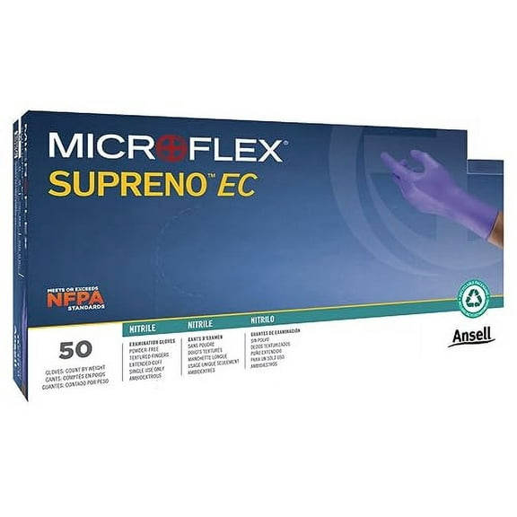 Ansell Microflex SEC-375-M Supreno SEC375 7.9 Mil 11-1/2" Disposable Nitrile Exam Gloves, Medium, Blue (Pack of 50)